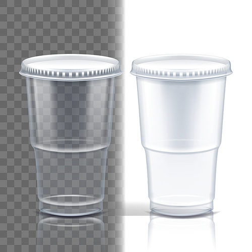 Plastic Cup Transparent Vector. Juice Drink. Drink Mug. Disposable Tableware Clear Empty Container. Cold Or Hot Takeaway Drink. Isolated 3D Realistic Illustration
