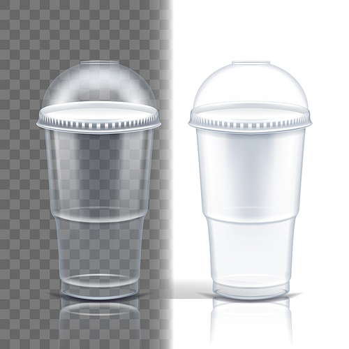 Plastic Cup Transparent Vector. Template Container. Drink Mug. Disposable Tableware Clear Empty Container. Cold Or Hot Takeaway Drink. Isolated 3D Realistic Illustration