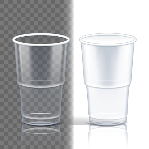Plastic Cup Transparent Vector. Clean Object. Drink Mug. Disposable Tableware Clear Empty Container. Cold Or Hot Takeaway Drink. Isolated 3D Realistic Illustration