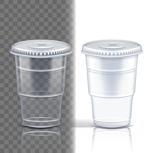 Plastic Cup Transparent Vector. Product Packing. Drink Mug. Disposable Tableware Clear Empty Container. Cold Or Hot Takeaway Drink. Isolated 3D Realistic Illustration