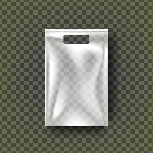 Plastic Hang Pouch Vector. Transparent Pocket Wrap. Empty Bagged Product Polyethylene Mock Up Template. Nylon Doy Pack Branding Package Illustration