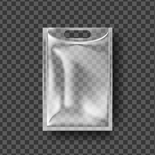 Plastic Hanger Pocket Bag Vector. Transparent Hang Bag Wrap. Empty Product Polyethylene Mock Up Template. Nylon Doy Pack Branding Package Illustration