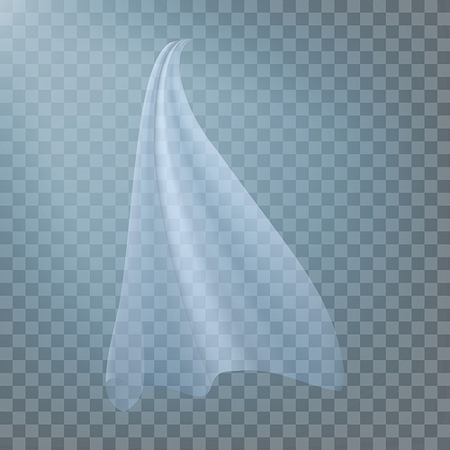 Fluttering White Cloth Vector. Fluttering Curved Fabric Silk. Window Home Decoration. Realistic Clear Material Illustration