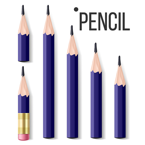 Pencil Set Stationery Vector. Wooden. Realistic Illustration