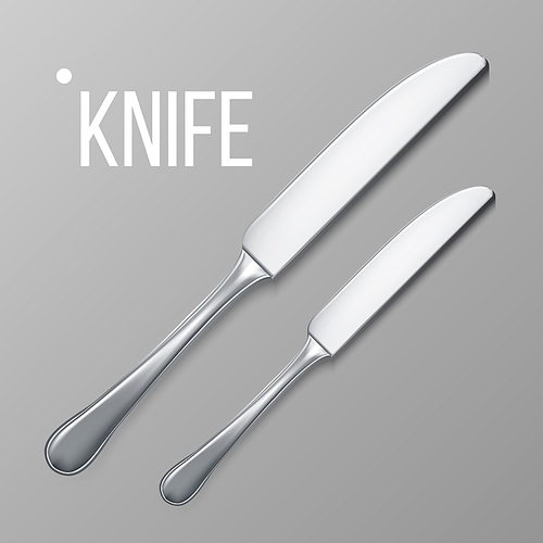 Knife Vector. Silver Metal Knife Top View. Restaurant Silverware Tool. 3D Illustration