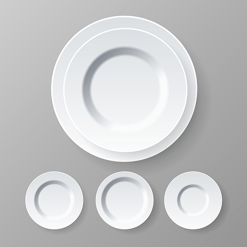 Plate Vector. Top View. Dinner White Clean Empty Plate. Kitchen Restaurant Dish. Realistic Illustration