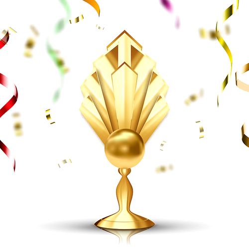 Trophy Golden Cup Vector. Champion Prize. Winner Icon. Sport Reward. Victory Goblet. Game Medal. Celebration Ceremony. Competition Symbol. 3D Realistic Illustration