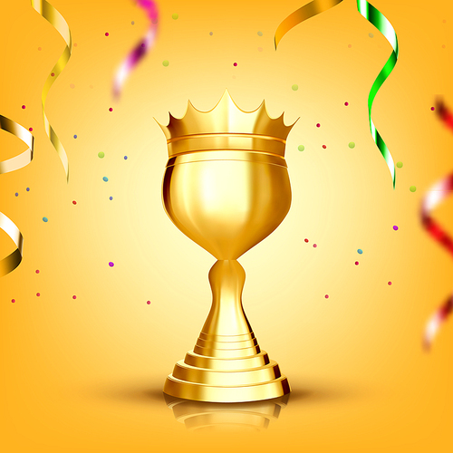 Golden Award Cup Vector. Gilded Metal Object. Leader Tag. Athlete Power. Number One. First Place. Achievement Sign. Decoration Element. 3D Realistic Illustration