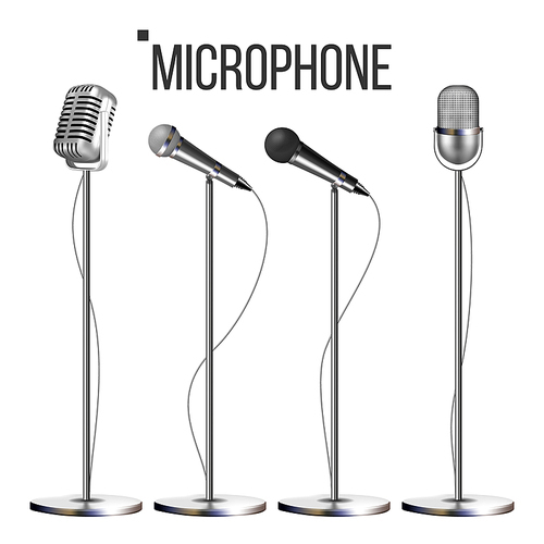 Microphone Set With Stand Vector. Music Icon. Vintage Concert. Modern And Retro. Audio Communication Musical Symbol. Performance. Illustration