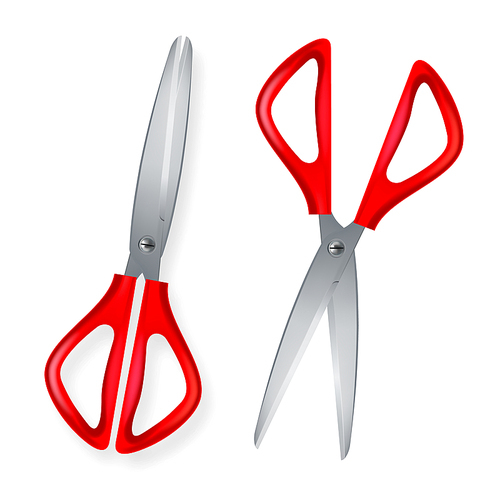 Scissor Vector. 3D Realistic Scissor Icon. Plastic Handles. Opened And Closed. Cut Tool. School, Office Stationery. Illustration