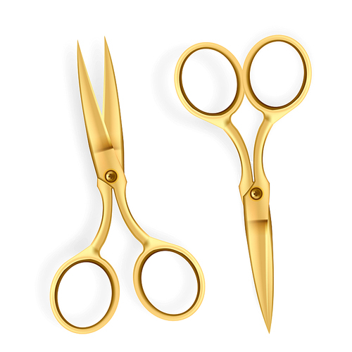 Scissor Vector. 3D Realistic Scissor Icon. Grand Opening Ceremony Gold Equipment. For Cutting Ribbon. Illustration