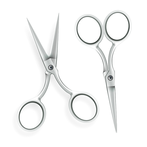 Scissor Vector. Opened And Closed. 3D Realistic Metal Classic Scissor Icon. Tailor Symbol. Illustration