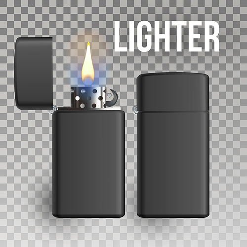 Lighter Vector. Fuel Tool. Smoke Sign. Burning. 3D Realistic Lighter Icon Illustration