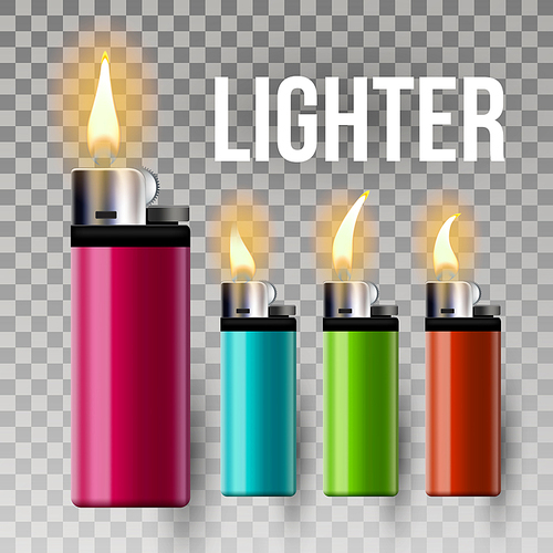 Lighter Vector. Cigarette Gas Lighter Tool. Burning. 3D Realistic Lighter Icon. Illustration