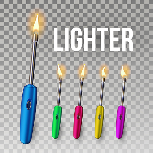 Lighter Vector. Fire Object Blank. 3D Realistic Lighter Icon. Hot Smoker. Illustration