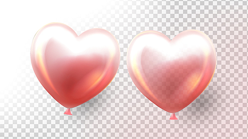 Heart Balloon Vector. Transparent 3D Realistic Red Balloon In Form Of Heart. Valentine Day Design. Shiny Icon. Illustration