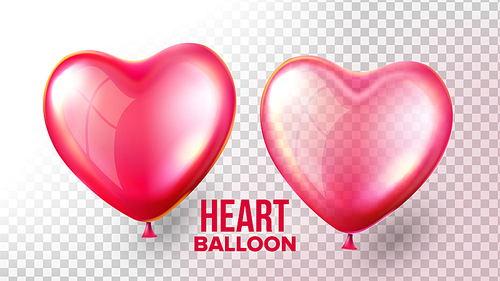 Heart Balloon Vector. Transparent 3D Realistic Air Balloon In Form Of Heart. Carnaval Greeting Design. Vintage Sign. Illustration