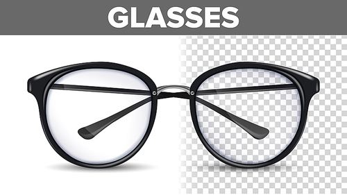Woman Female Glasses Vector. Black Classic Eyewear Glasses. Vision Optical Lens. Transparent 3D Illustration