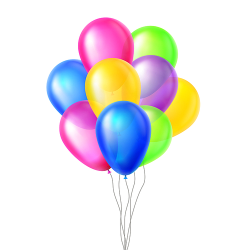 Balloons Vector. In Air. Big Surprise. Group Bunch. Flying. Birthday, Holiday Event Elements Decoration Illustration