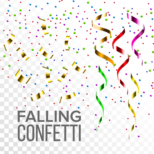 Falling Confetti Set Vector. Event Elements Decoration. Celebrate. Light Effect. Gift, Surprise Realistic Illustration
