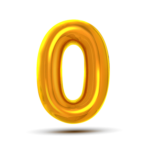 0 Zero Number Vector. Golden Yellow Metal Letter Figure. Digit 0. Numeric Character. Alphabet Typography Design Element. Party Foil Symbol. Numeral Bright Metallic 3D Illustration