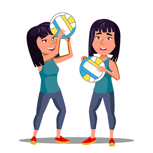 Asian Girl In Sports Form Playing Volleyball Vector. Illustration