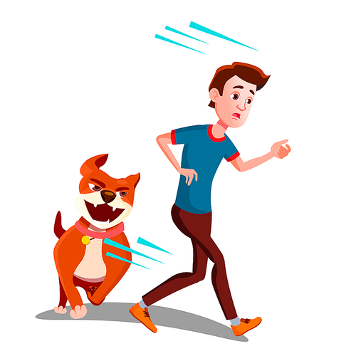 Scared Boy Runs Away From The Dog Vector. Illustration