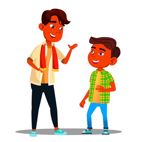 Two Indian Boys Talking To Each Other Vector. Illustration