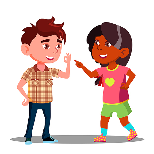 Girl And Boy Makes Fingers Appointment Vector. Illustration