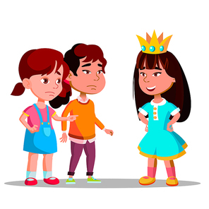 Girls Look With Envy At Girl In Crown Standing In The Middle Vector Flat Illustration