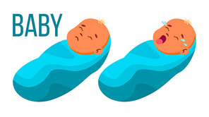 Baby Vector. Asleep, Crying Isolated Cartoon Illustration