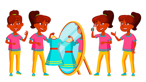 indian girl set vector. school child. teen. for web, , poster design isolated illustration