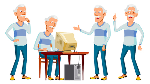 Asian Old Man Set Vector. Elderly People. Senior Person. Aged. Active Grandparent. Joy. Presentation, Print, Invitation Design Isolated Illustration