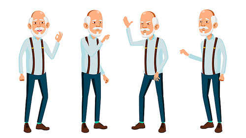Asian Old Man Vector. Elderly People. Senior Person. Aged. Friendly Grandparent. Web, Poster, Booklet Design Isolated Illustration