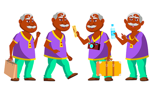 indian old man set vector. elderly people. hindu. senior person. aged tourist. active grandparent. summer travel. web, , poster design cartoon illustration