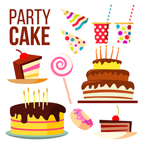 Party Sweet Cake Vector. Big Celebration Cake. Festive, Holiday, Birthday Design Element. Isolated Flat Cartoon Illustration