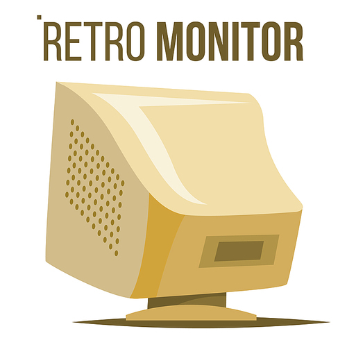 Retro Computer Monitor Vector. Old Classic Desktop Personal Computer Screen. Office, Gaming. Isolated Flat Cartoon Illustration