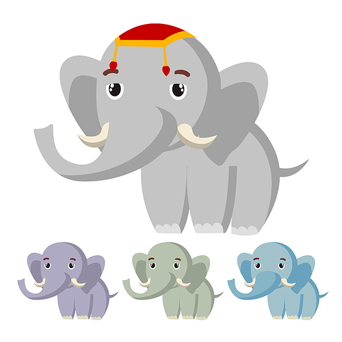 Elephant Vector. Cute African Animal. Circus. Isolated Flat Cartoon Illustration