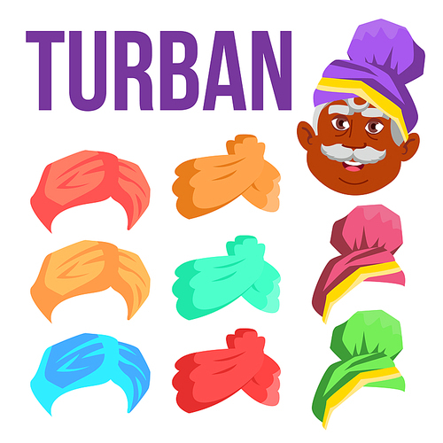 Turban Vector. Indian, Arabic Head Cap, Hat. Bedouin Headdress. Isolated Flat Cartoon Illustration