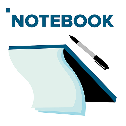 Notebook And Pen Vector. For Business And School Daily Text Notes. Isolated Flat Cartoon Illustration