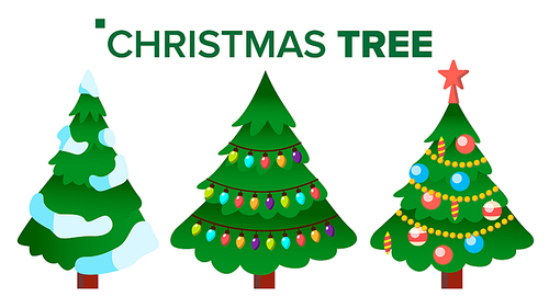 Christmas Tree Vector. Holiday Decoration winter Element. Happy New Year. Isolated Flat Cartoon Illustration