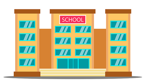 School Building Vector. University House Fasade. College Front Entrance. Isolated Flat Cartoon Illustration