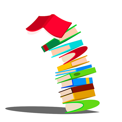 Falling Down Stack Of Book Vector. Huge Pile Of Books. Education Design. Isolated Flat Cartoon Illustration