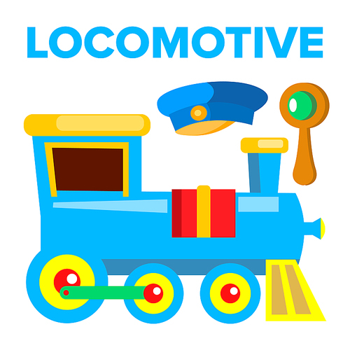 Locomotive Vector. Children Toy. Train Road Railway. Isolated Flat Cartoon Illustration