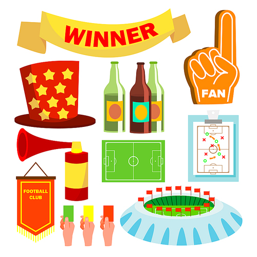 Sport Fan Items Vector. Supporters Accessories. Pub, Beer. Cheer. Isolated Flat Cartoon Illustration