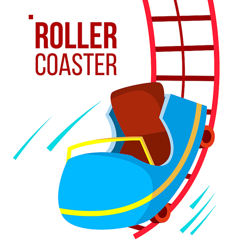 Roller Coaster Vector. Fast Ride. Mountians. Amusement Park. Fast Speed, Drive Isolated Cartoon Illustration