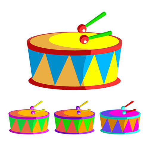 Drum Vector. Children Toy. Rhythm Symbol. Music Instrument. Isolated Cartoon Illustration
