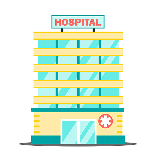 Hospital Building Vector. Medical Concept. Facade. Ambulance. Urgency And Emergency Services. Isolated Cartoon Illustration