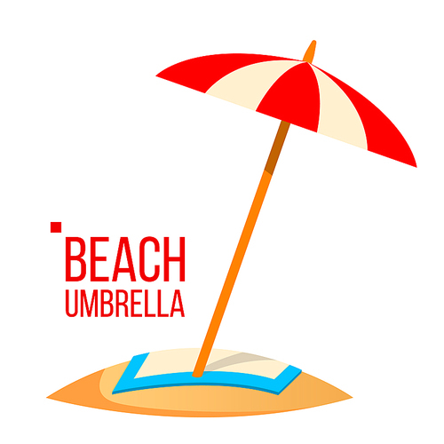 Beach Umbrella Vector. Sand Beach. Summer Vacation. Isolated Cartoon Illustration