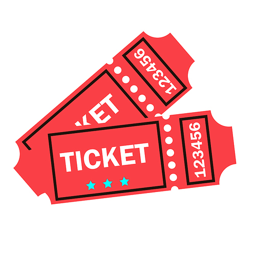 Tickets Vector. Close Up Top View. Party, Film, Festival Entry. Isolated Cartoon Illustration